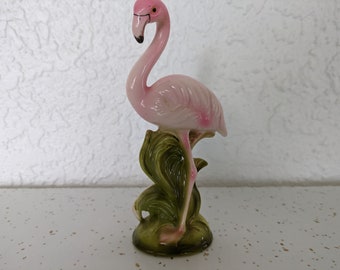 Vintage 7" Keramiek Roze Flamingo Beeldje - Gemaakt in Japan