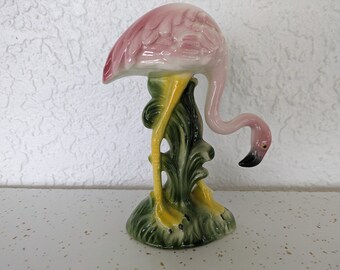 Figurine vintage flamant rose en céramique
