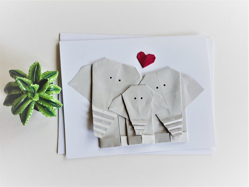 Origami Elephant Family Greeting Card First Baby Congratulation Card New baby Card image 2