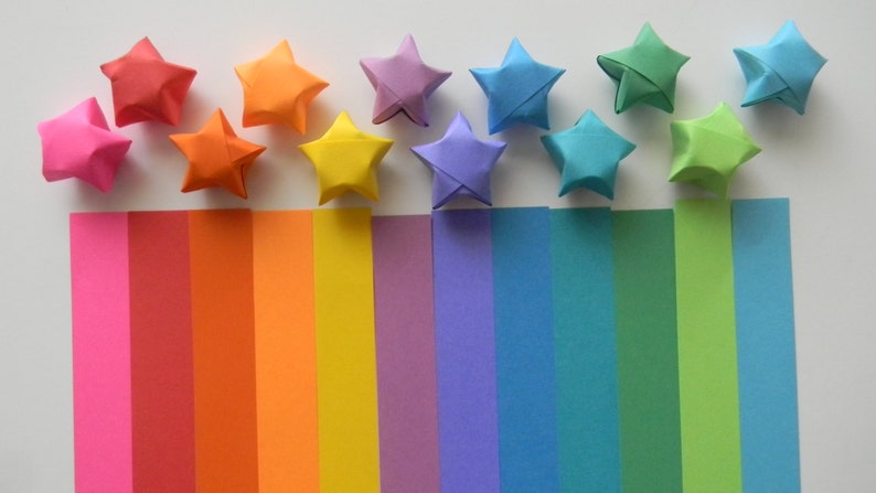 Origami lucky star paper strips, 100 count Rainbow Multicolor image 1
