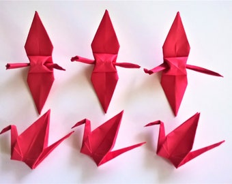 100 Medium Red Origami Paper Cranes-3.5 inches Crane