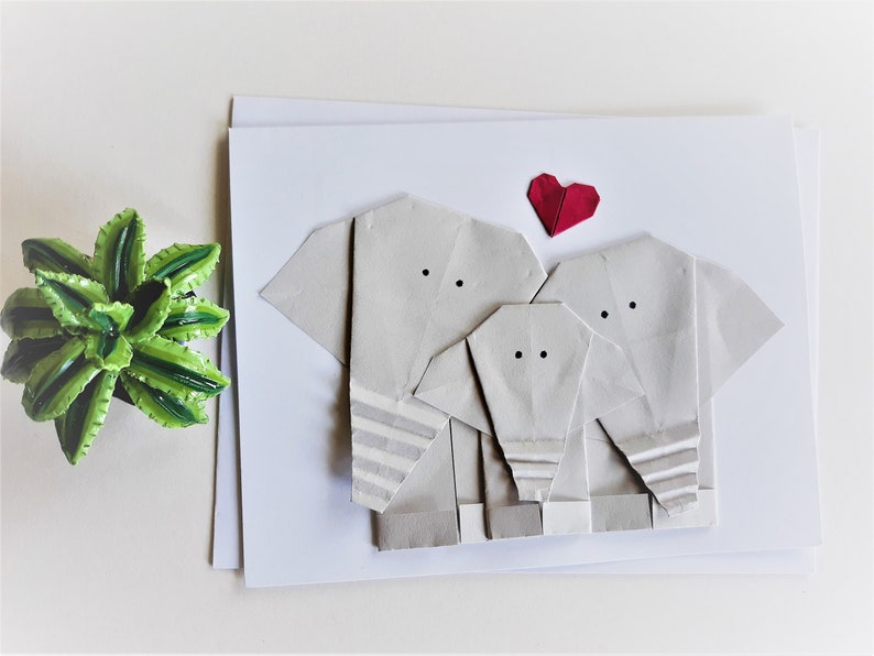 Origami Elephant Family Greeting Card First Baby Congratulation Card New baby Card image 1