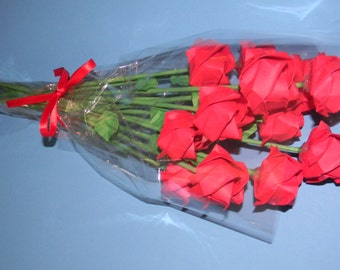 Red Origami Paper Roses Bouquet(12 stems)