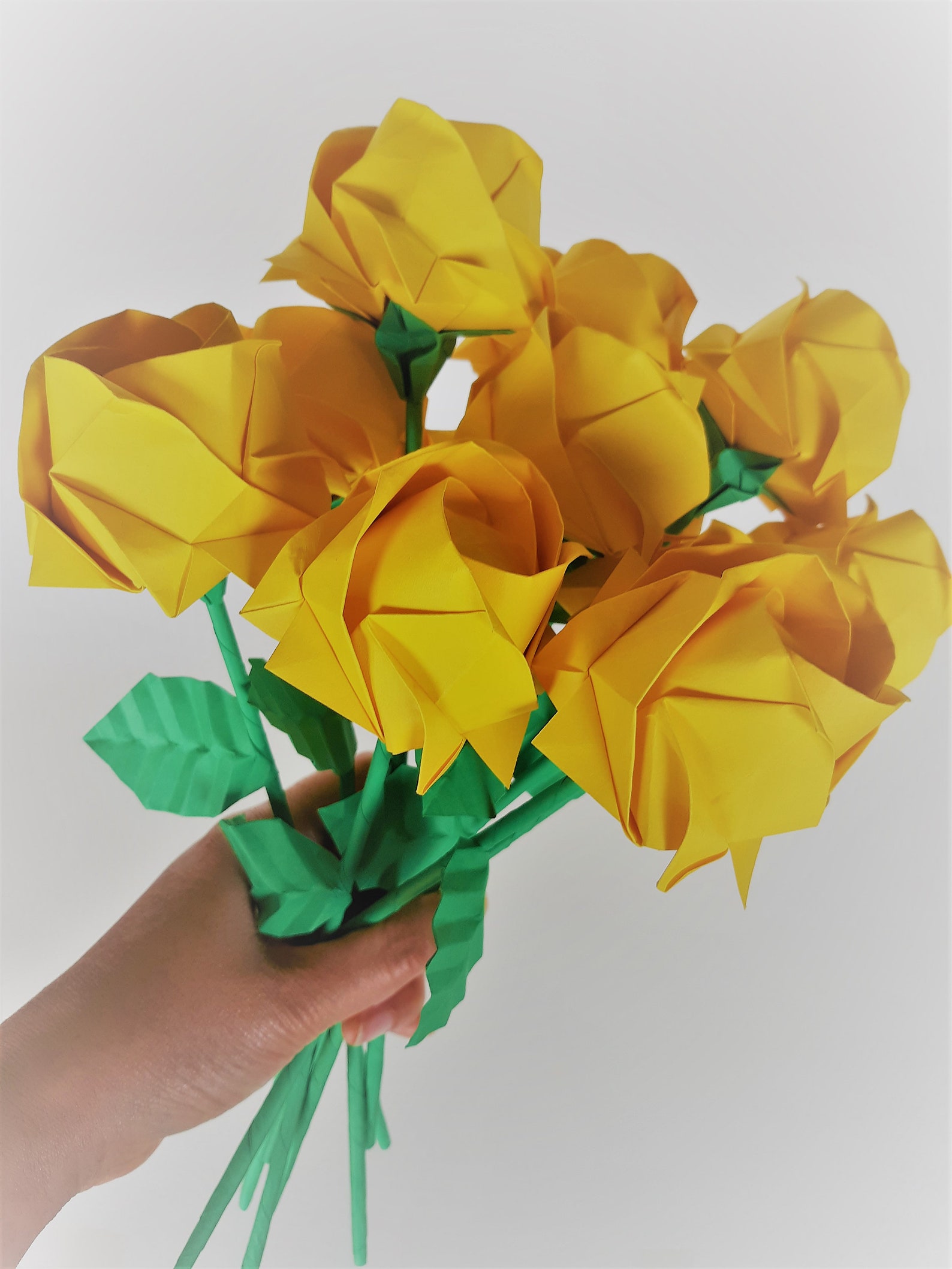 Yellow Origami Paper Rose Bouquet 12 Stems Etsy