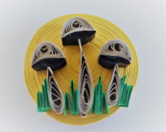 Quilling Mushroom Magnets, Mushroom Art Magnets, Mushroom Kitchen Decor