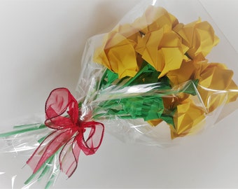 Yellow Origami Paper Rose Bouquet (12 stems)