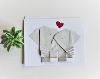 Origami Anniversary card| 3D Wedding Card| Marriage Engagement Card| Origami Elephant Card| Origami Animal Card| Unusual Card| Funny Card
