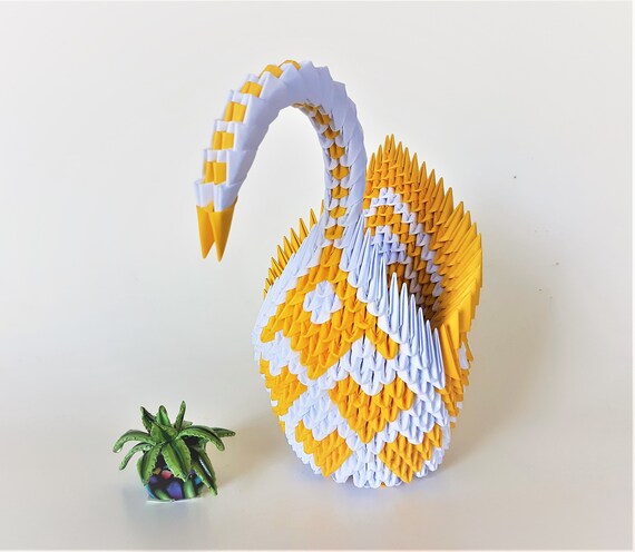 3d Handmade Origami Swan Origami Paper Swan Yellow Etsy