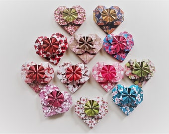 12 flower pattern origami paper hearts