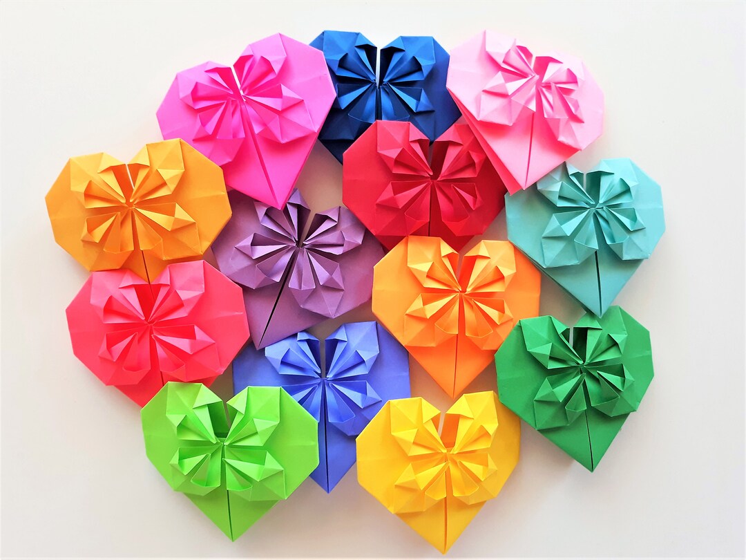 3D Origami Paper Heartsorigami Heartspaper Heartswedding Favorwedding Decoration 50 Etsy