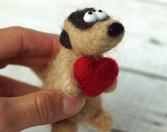 Needle felted meerkat with heart