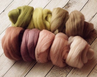 85,-Euro/1kg * Combed top set in mauve-beige-green tones 100g pure wool