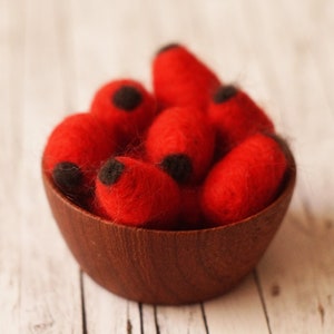 10 felted rose hips made from sheep's wool