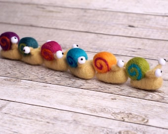 Needle felted mini snail in desired colors