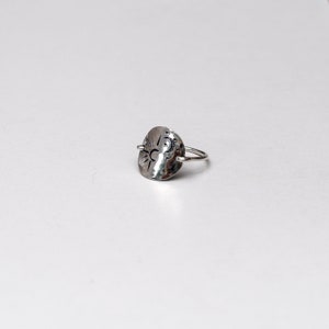Stamped sterling silver disc ring, moon and stars ring, sun and moon ring, stamped sun and moon disc ring