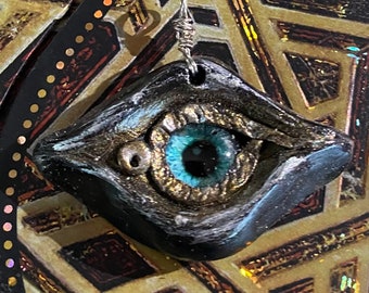 Evil Eye Protective Necklace, Aqua eye with bronze, Mal de Ojo