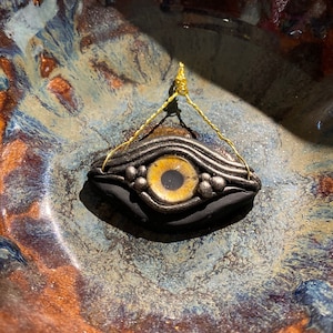 Evil Eye Protective Necklace, Gold High dome eye with bronze accents