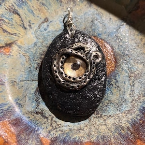 Evil Eye Protective Necklace, Oval Pendant with brown eye, Nazar