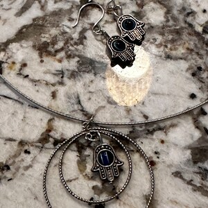 Evil eye Amulet Necklace and earring set, Nazar, Evil Eye Protective Necklace, Evil Eye Talisman Hamsa Necklace, Blue Eye