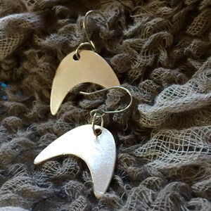 Stainless Steel and Pewter cast Earrings, Boho Dangle earrings, Crescent Moon Earrings