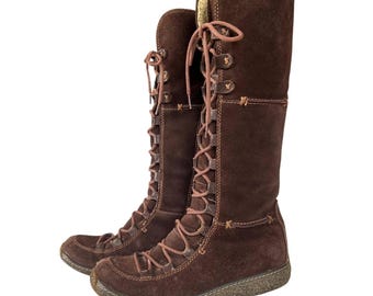 Timberland Moorland Hollace Tall Suede Fur Lined Boots Sz 7.5 Y2K Whimsigoth