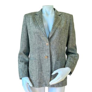 Blazer vintage Max Mara de espiga, lino, seda y lana, talla 10. Ropa de trabajo de diseñador.