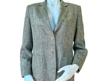 Blazer vintage Max Mara de espiga, lino, seda y lana, talla 10. Ropa de trabajo de diseñador.