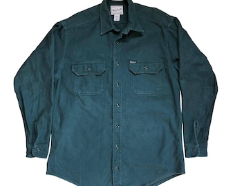 Koszula męska Vintage Woolrich Expedition Chamois w kolorze zielonym, z bawełny twill, rozmiar L, rozmiar XL