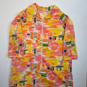 Vintage 1970er Jahre Reißverschluss vorne doppelt gestrickte Robe / Mumu