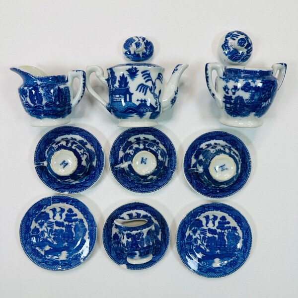 Set da tè per bambini Blue Willow vintage degli anni '40