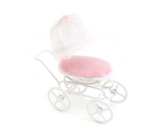 Baby Pram Canopy to fit Silver Cross in PINK  WITH WHITE AND PINK bows 