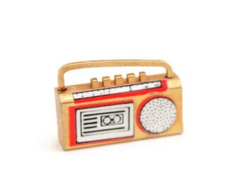 Brass Dollhouse Radio Stereo Tape Player, 1:12, Vintage