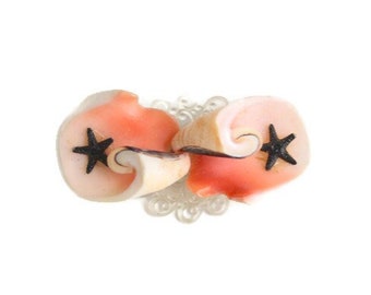 Celluloid Seashell Brooch with Starfish, Vintage