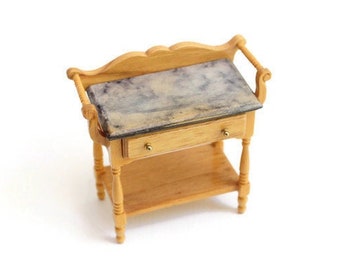 Marble Dollhouse Wash Stand or Dry Sink, Wood, 1:12, Vintage