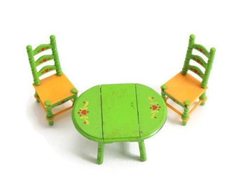 Mattel The Littles Dollhouse Table & Chair Set, Half Scale, Green Metal, 1:24, Vintage