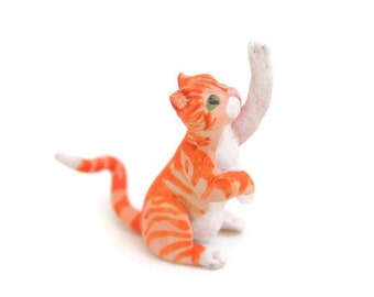 Miniature Orange Cat Figurine, Dollhouse Pet, Vintage