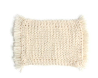 Crochet Knit Dollhouse Rug with Fringe, Rectangular, 1:12, Vintage