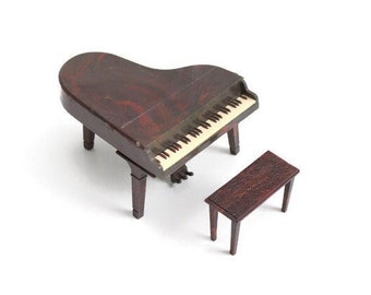 Marble Dollhouse Grand Piano & Bench by Renwal, Plastic, 1:12, Vintage