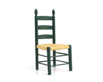 Green Dollhouse Dining Chair with Woven Seat, Wood, 1:12, Vintage