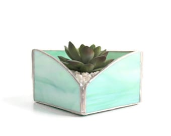 Green Marbled Glass Terrarium or Planter, Vintage