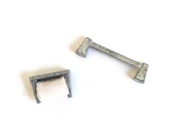 Dollhouse Towel Rack & Toilet Paper Set, Metal, 1:12, Vintage