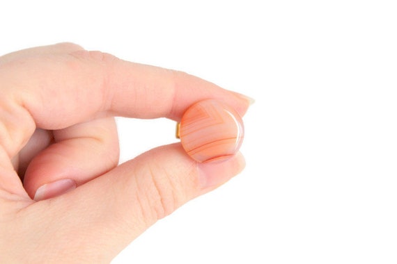 Orange Stone Cuff Links, Round Polished Stone, Vi… - image 4