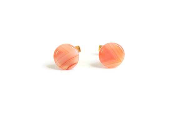Orange Stone Cuff Links, Round Polished Stone, Vi… - image 1