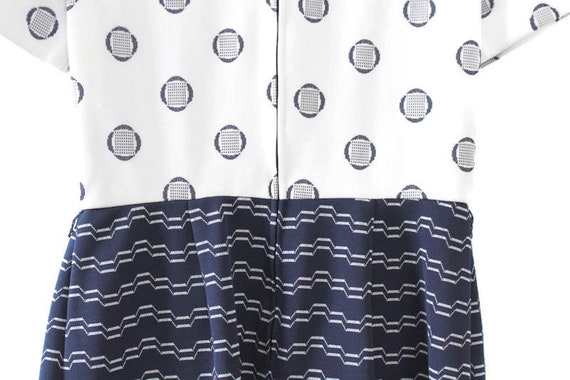 Navy Blue & Gray Patterned Dress, Geometric, Mod … - image 9