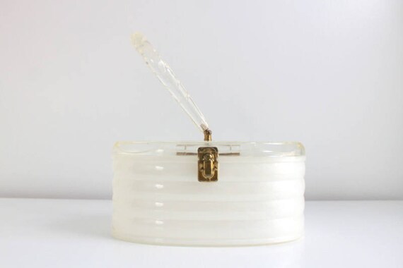 Lucite Purse, Carved Lucite Purse, White Lucite Pu