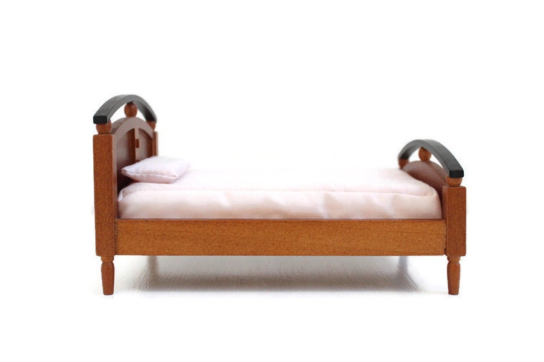 Wooden Dollhouse Bed Dollhouse Bedroom Black Miniature Bed Wooden Miniature Bed Miniature Bed Dollhouse Bed Black Dollhouse Bed