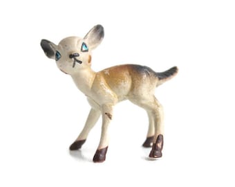 Miniature Deer Figurine, Plastic Fawn, Vintage