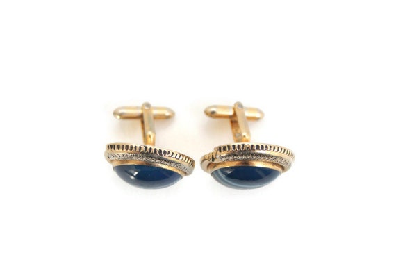 Fish & Blue Stone Cuff Links, Polished Stone, Gol… - image 4