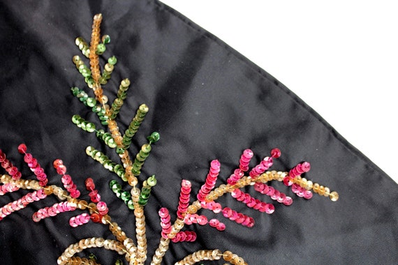 Black Scarf with Pink & Green Floral Sequin Accen… - image 3