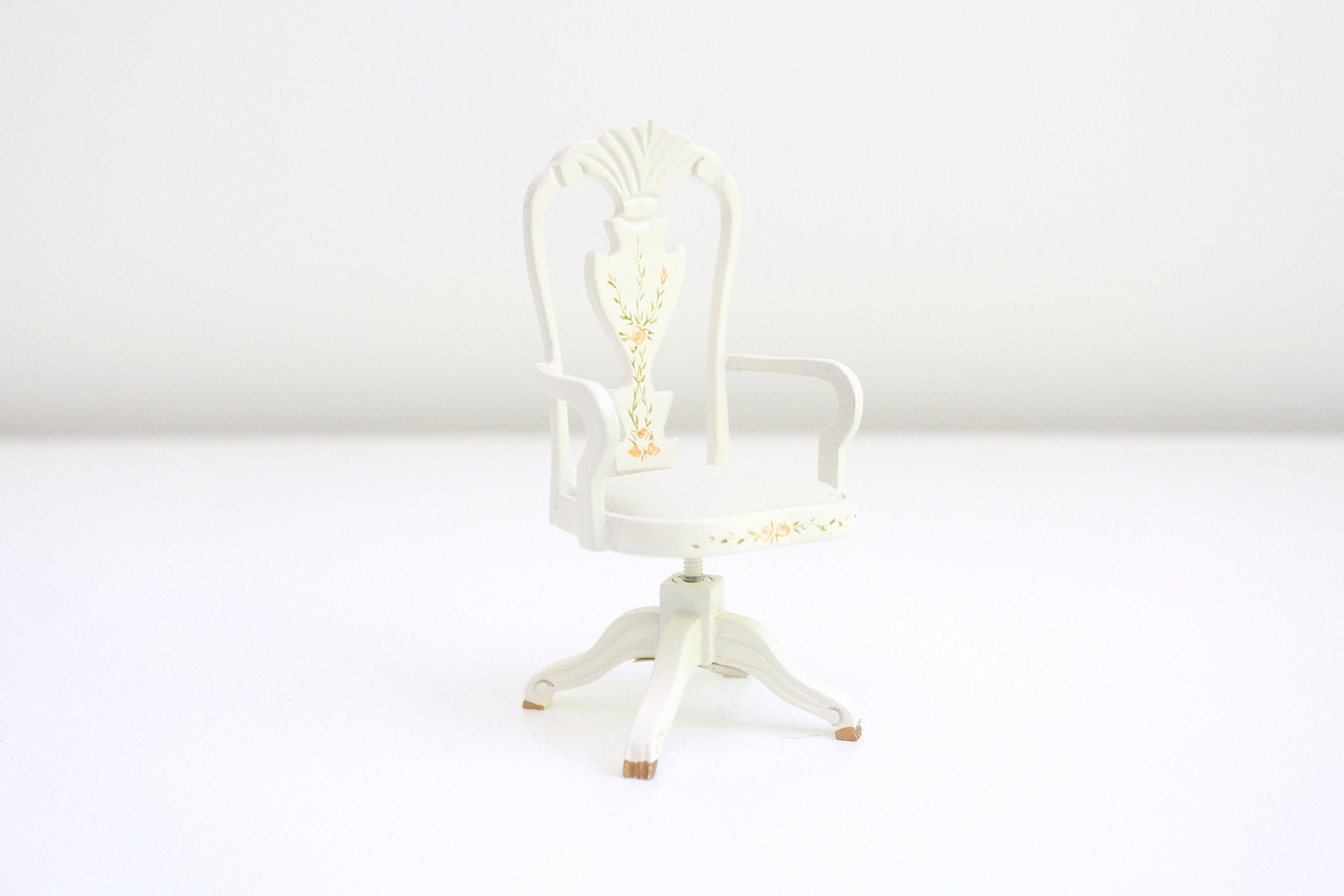 Dollhouse Desk Chair Miniature White Fl